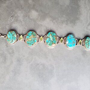 Turquoise, peridot gemstone and silver 925 bracelet